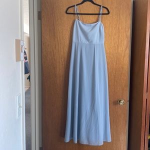 Chiffon formal dress for bridesmaid/wedding guest. Light blue with bow in back
